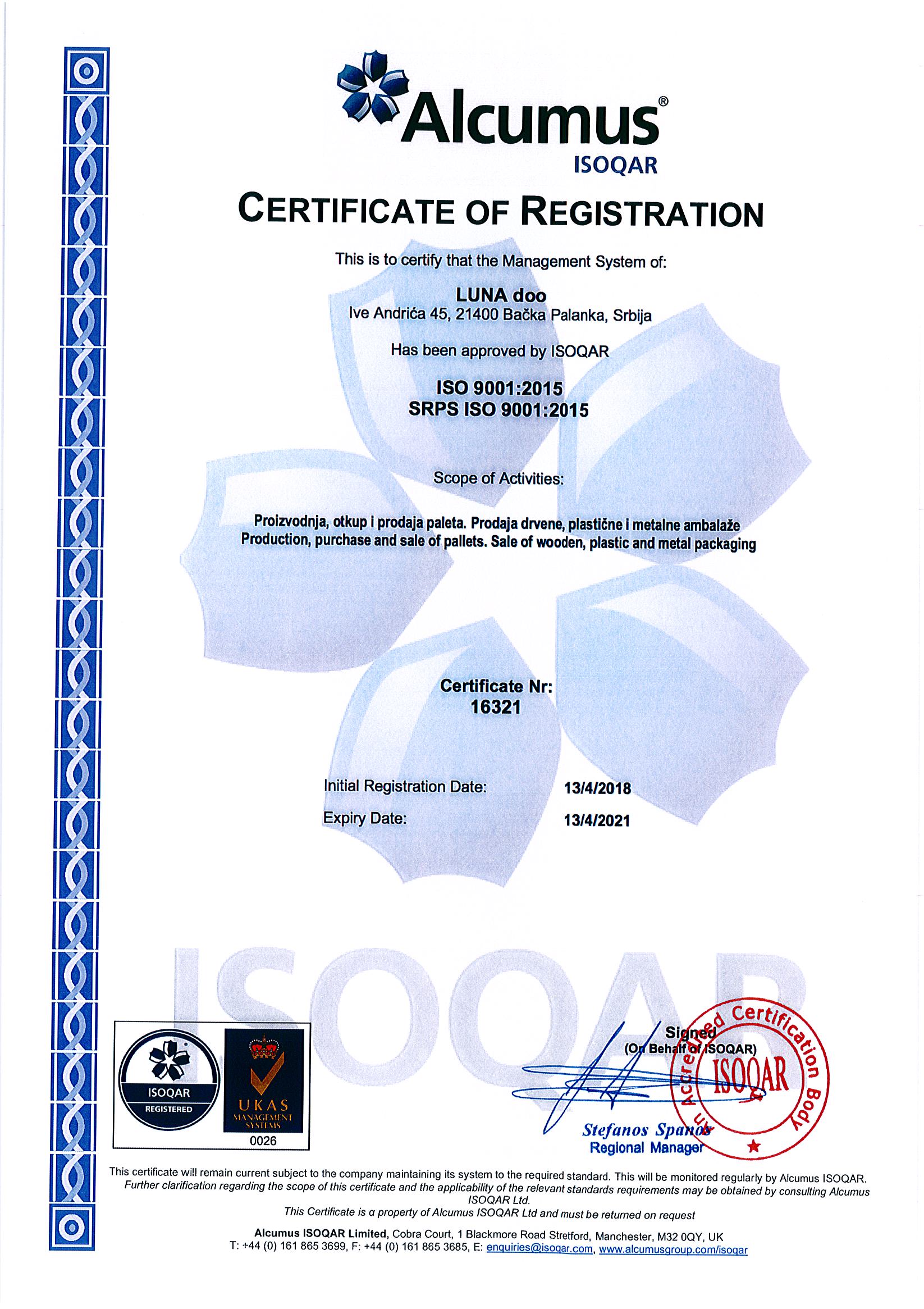 Luna d.o.o. ISO 9001